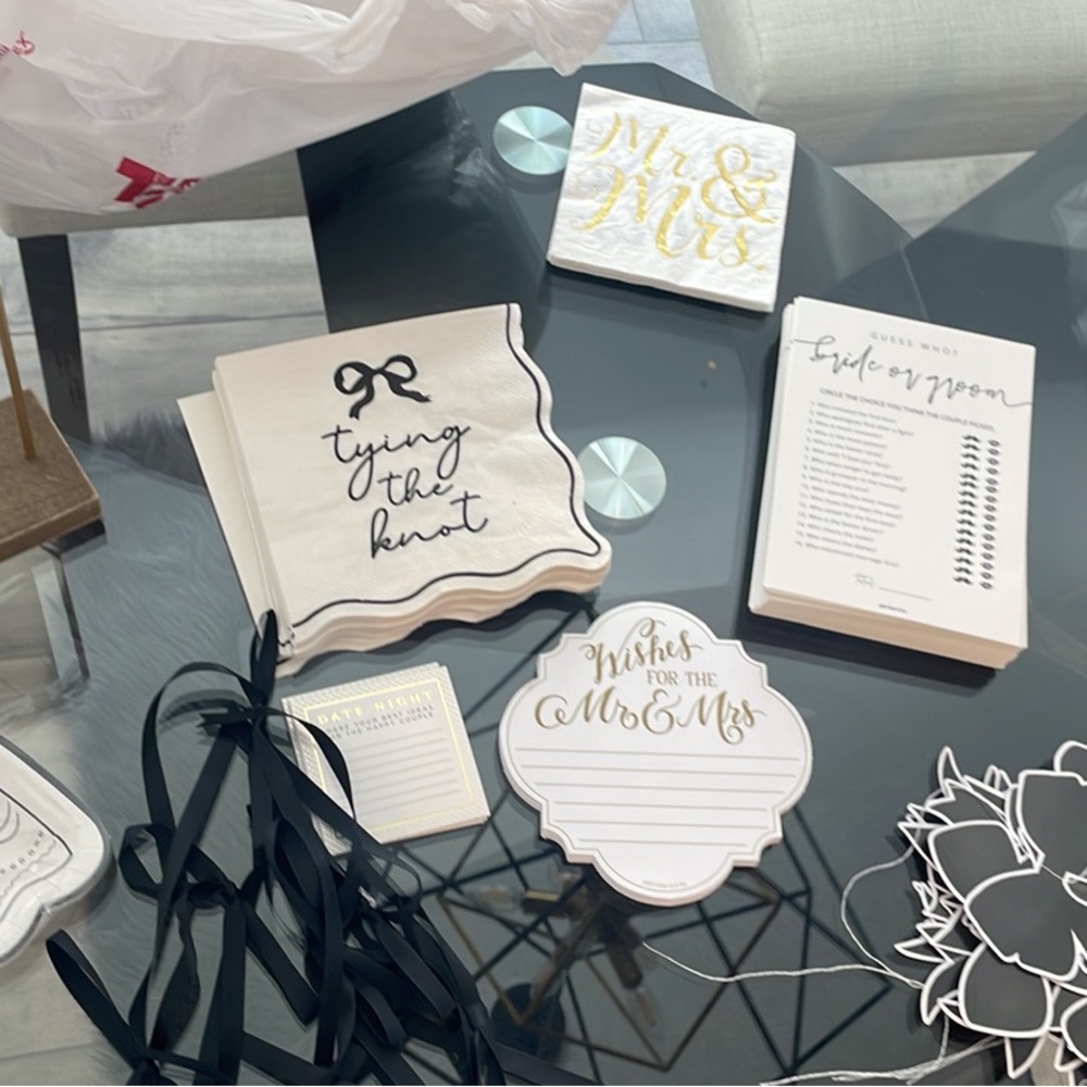 Bridal Shower Tying the knot Party Supplies Set - Black and Gold